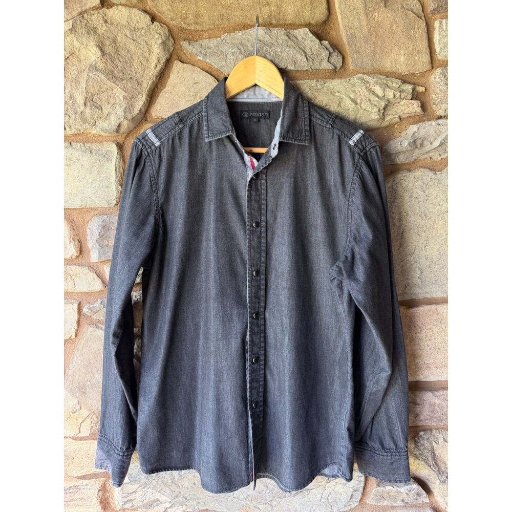 Smash Charcoal Gray Button Up Shirt Long Sleeve Men’s S